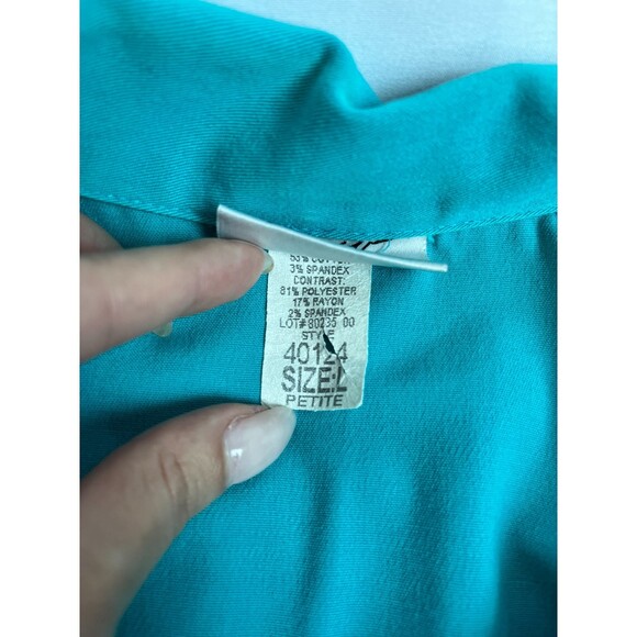 Vintage G.W. Gingham Turquoise Blue Shacket Button Down Quirky 80s Petite L - Picture 4 of 9